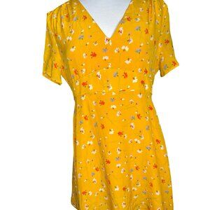 Madewell 'Beladonna' 100% Silk Yellow Floral Print Short‎ Sleeve Dress Size 12